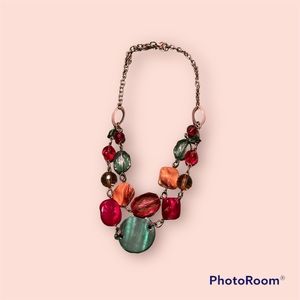 Gold Necklace with Multicolored Beads